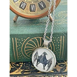 Halloween Necklace Antique Vintage Style Glass Charm Stainless Steel 18" Chain